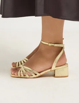 Women's Faux Leather Strappy Cross Over Heels in Extra Wide EEE Fit in Gold Size: 8EEE - Gold - Size: 8EEE - Yours - FashionsVida