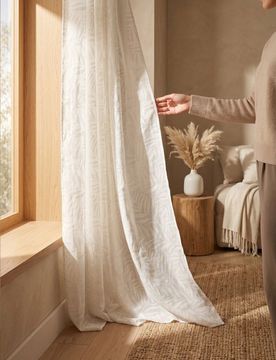 Tenda con nastro con motivo di foglie - grigio chiaro
