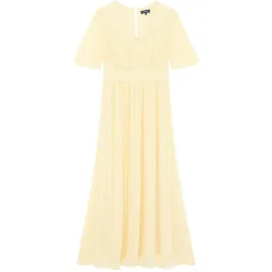 Vestido largo drapeado con escote pico