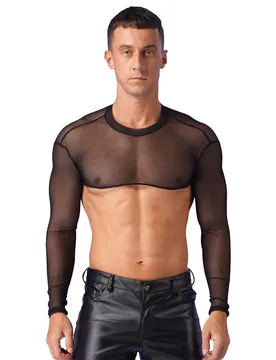 Mens See-Through Sheer Mesh Half Tank Tops Shirts Long Sleeve Body Chest Harness Crop Top Sexy Tanks Arm Sleeves Shrug Clubwear - Aliexpress - FashionsVida