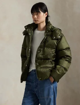 Piumino verde militare Polo con imbottitura in piuma naturale e cappuccio removibile - Ralph Lauren - FashionsVida