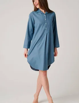 Stornoway" Herringbone Brushed Cotton Nightshirt - Teal - Size: L - British Boxers - FashionsVida
