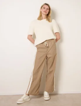 Corduroy Side Stripes Trousers - S / STONE - female - Blue Vanilla - FashionsVida