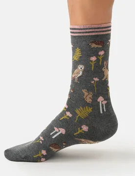 Woodland Tales Bamboo Crew Socks - Grey Marl - UK 4-7 - Thought - FashionsVida