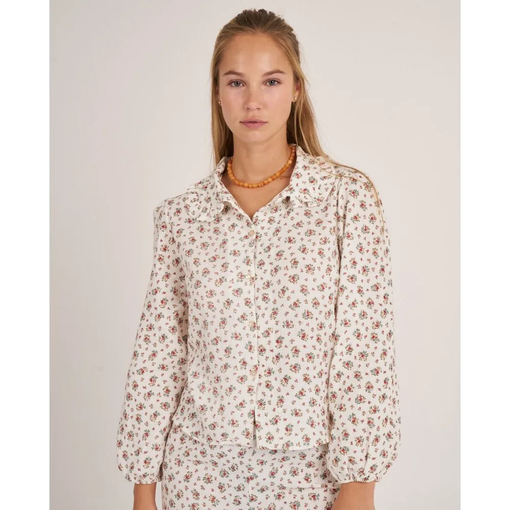 Camisa de manga larga con cuello de volantes con estampado floral - Bohodot - FashionsVida