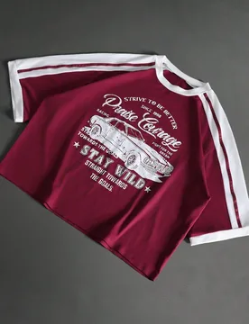 Camiseta casual de hombre con estampado de letras de coche y bloques de color, para verano - Shein - FashionsVida