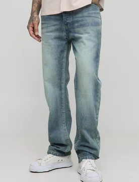 Men's Tall Straight Leg Extreme Washed Woven Tab Jeans Blue Size 40 Blue 40 - boohooMAN - FashionsVida