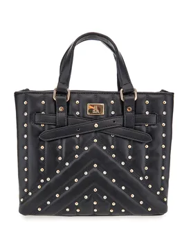 Borsa nera con borchie e tracolla removibile CLASH - Lancetti - FashionsVida