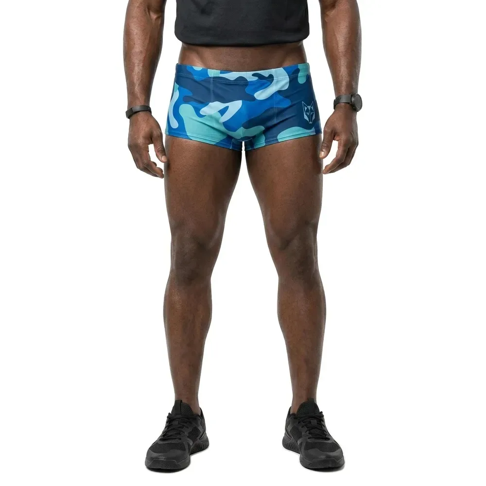 Camo Blue Swimming Shorts Blue S Men - OTSO - FashionsVida