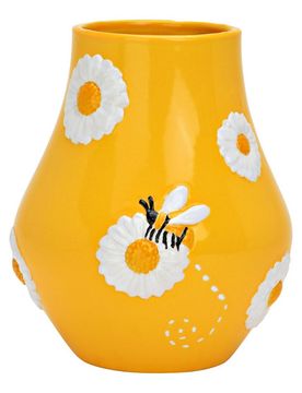 Vase "Blumen & Bienen" aus Steingut Gelb