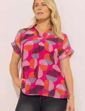 Women's Printed Shimmer Top in Pink Size: 16 - Pink - Size: 16 - Anna Rose - FashionsVida