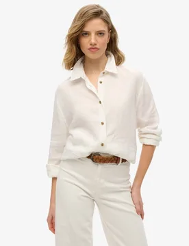 Superdry Damen Lässiges Hemd aus Leinen im Boyfriend-stil Weiß - Größe: 40 - 79.99 - FashionsVida