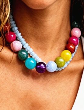 Pieza Collar bohemio de dopamina con cuentas de resina acrílica redondas extragrande, collar de cuentas redondas grandes, joyería encantadora y grue