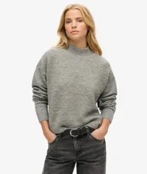 Superdry Damen Vintage Essential Pullover mit Angedeutetem Ausschnitt Hellgrau - Größe: 44