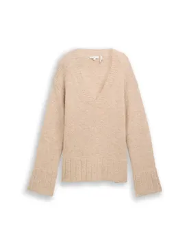 Knit hairy v-neck pullover female