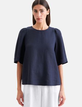 Shirt mit Glockenärmeln aus 100% Leinen Blau 36