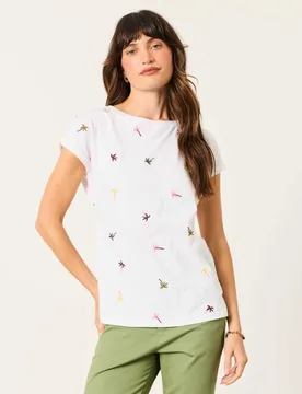 Cotton Rich Embroidered T-Shirt White Mix female - Fatface - FashionsVida