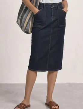 High Waist Midirock mit Gürtel female Blau