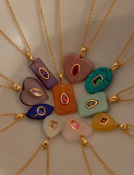 Gold Plated Natural Stone Pendant Necklace, Mixed Shape with Inlaid CZ Gemstone, Birthstone Inspired Dainty Jewelry for Women - Aliexpress - FashionsVida