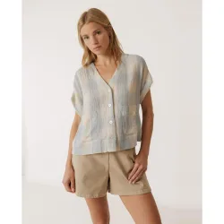 Indi & Cold - Camisa de mujer escote pico manga corta