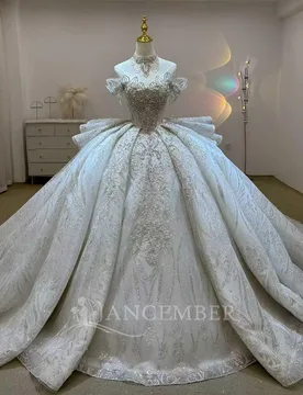 Customzied Scoop-neck Short-sleeved Ball Gown Lace Chapel Train Wedding Dress Ruffles vestidos de novia Luxury novias official - Aliexpress - FashionsVida