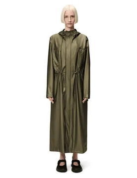 Bold Longest Jacket verde militare oversize con cappuccio e coulisse inserite sui fianchi - Rains - FashionsVida