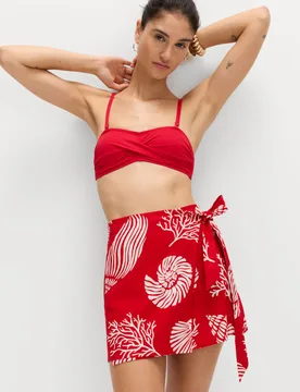 Pure Cotton Printed Wrap Mini Beach Skirt Red Mix female - M&S - FashionsVida