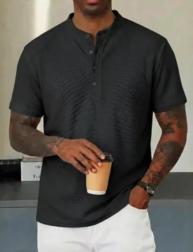 Summer New Solid Color Short-sleeved Henry Shirt Casual Slim-fit Breathable American T-shirt Men - Aliexpress - FashionsVida