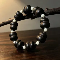 Natural Sandalwood Multi-Gem Fortune Gourd Peace Bracelet, Popular Decorative Ornament for Meditation and Healing