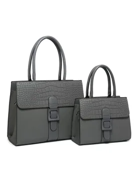 Snake Skin Buckle 2 In 1 Handbag Tote Bag - Dark Grey - Size: One Size - JFY - FashionsVida