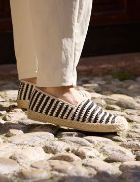 Espadrillas beige e nere a righe in tessuto p687 37