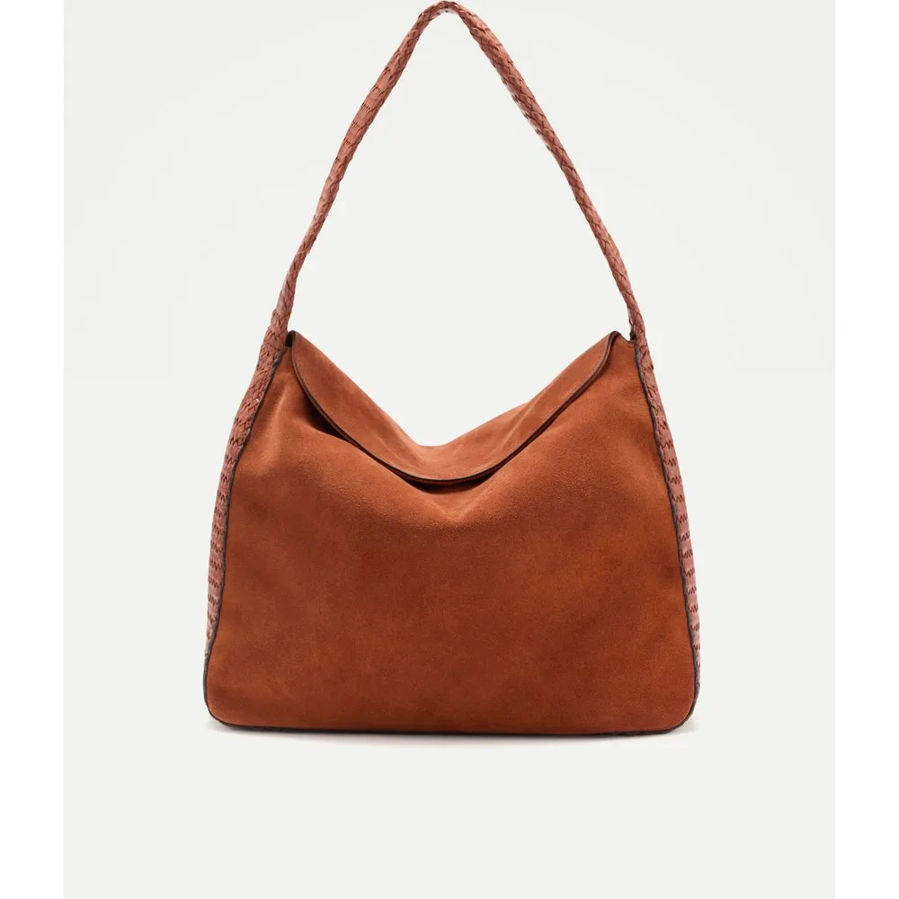 Bolso shopper de ante con asa de piel trenzada - Latouche - FashionsVida