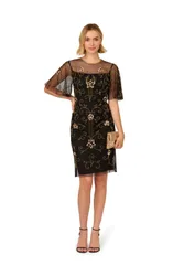 Beaded Illusion Neck Dress - Black - Size: 8