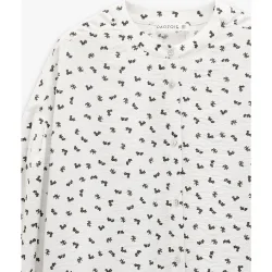 Camisa de mujer de manga francesa con cuello mao y microestampados