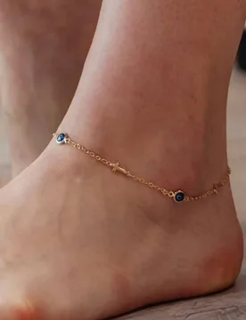 Women's Adjustable Golden Evil Eye Cross Christian Luck Eye Protection Turkish Anklet in Gold Size: 8 - Gold - Size: 8 - The Colourful Aura - FashionsVida