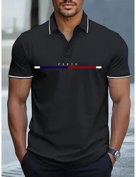 Camisas polo de verano para hombres, camisetas de manga corta con rayas de colores y estampados de París, para golf, tenis, uso casual, gimnasio, dep - Shein - FashionsVida
