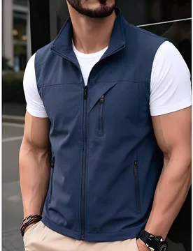 Chaleco/Chaqueta de hombre de primavera y otoño de cuello alto delgado, con múltiples bolsillos, de estilo casual y deportivo - Shein - FashionsVida