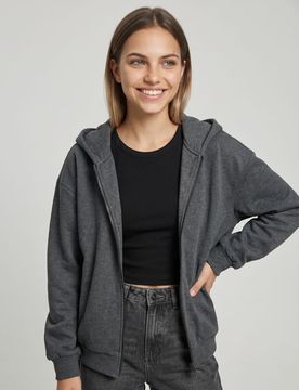 Top da jogging con zip e cappuccio - grigio scuro