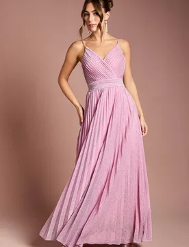 Women's V neck Cami Shimmer Pleated Maxi Dress in Pink Size: 14 - Pink - Size: 14 - Coast - FashionsVida
