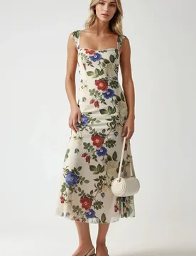 Womens Patterned Maxi Dress With Heart Collar - Natural - Size X-Large - Hiccup - FashionsVida