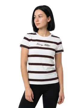 T-shirt à Manches Courtes Script Regular Fit Wide Stripe Ecru / Chocolate XL