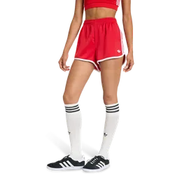 Stripes Women Shorts - Red - Size XS (4-6) - Poly Mesh - Red - Size: Extra Small