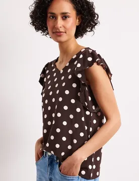 Shirt mit V-Neck und Volant-Ärmeln female Braun - Street One - FashionsVida