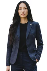 Womens Navy Tailored Check Tweed Blazer Formal Jacket - Tpstz-7 Wool - Size Large