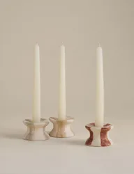 Pack Striped Ceramic Dinner Candle Holders Multi