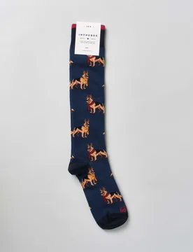 Calzino lungo blu in fantasia pastore tedesco all over - In the box - FashionsVida