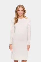 MilaSZ Crew Neck Long Sleeve Knit Dress - Off White - Size: L