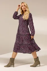 Floral Ruffle Midi Dress - Black - Size: 14