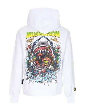 Felpa Leggera Cappuccio Uomo Shark Hoodie White - MUSHROOM - FashionsVida