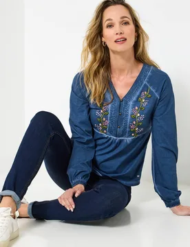 Women's Printed Henley Top in Blue Size: 16 - Blue - Size: 16 - Joe browns - FashionsVida